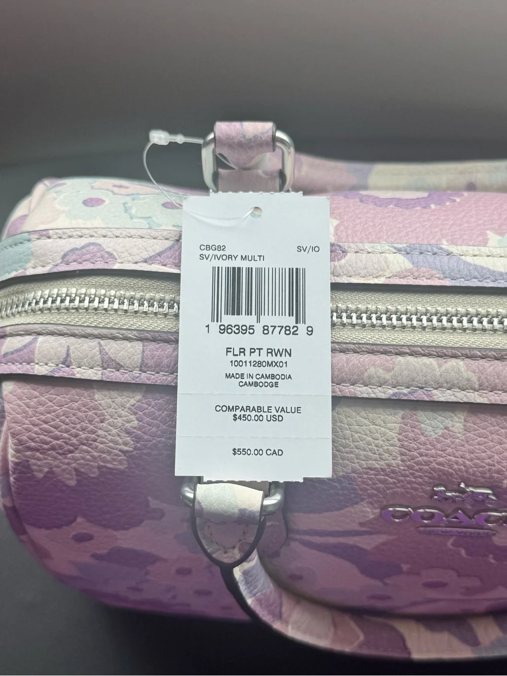 COACH Signature Canvas Satchel Wallet Set w/ Floral Print In Silver/Ivory/Purple - Picture 6 of 9